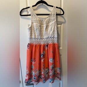 Trixxi Lace and Floral Chiffon Mini Dress White Coral Beach Cottage Summer Party